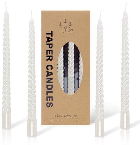 Spiralkerzen, Gedrehte Dinnerkerzen, Tropffrei Brenndauer 6 Stunden Kerzen Geeignet für Kerzenständer Tischdekoration, Urlaub Dekoration Party Dekoration 4 Stück (Weiß)