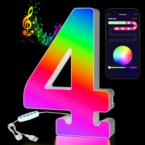 LED Zahlen Lampe - Beleuchtete Ziffern 0-9, Farbwechsel, USB-Netzteil, APP-Steuerung, Dimmbar, Dekoration für Geburtstag, Party, Weihnachten, Hochzeit & Feiertage, Haus & Bar (4)