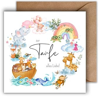WBdesignz Bezaubernde Taufkarte mit Umschlag - Liebevolle Glückwunschkarte zur Heiligen Taufe mit einem schönen Spruch - Edle Geschenkkarte für Täufling Eltern Paten (125 x 125 mm)