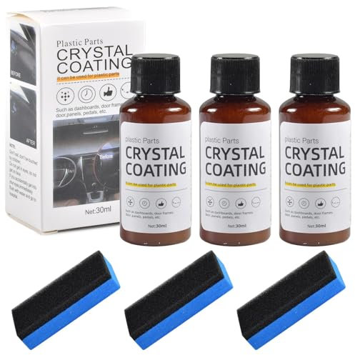 Revêtement De Rénovation des Plastiques Automobile, Nettoyant Voiture Interieur Plastique, Restaurateur de Pièces en Plastique de Voiture, 3 Flacons de 30ml Chacun avec éponge Frottée