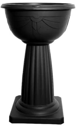 PREMZO 40cm Venetian Jardinière Round Pedestal Flower Plant Planter Pot Venetian Weatherproof Outdoor & Indoor Plastic Garden Plant Planter Bowl Free Standing (Black)
