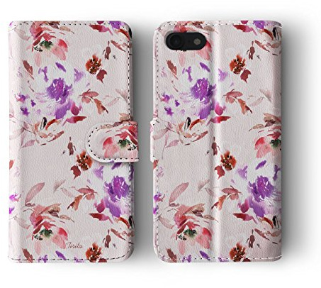 Tirita Compatible with iPhone 5 / 5s / SE 2016 Flip Wallet Case Cover PU Leather Floral Flowers Shabby Chic Stripes Lines Polka Fruits Watermelon Lemons Striped Summer