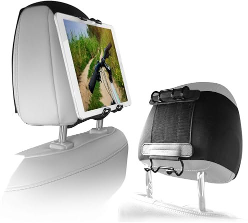 Macally STRAPMOUNT, Kopfstützenhalterung mit verstellbarem Gurt für Fast alle Kopfstützen, für iPad & andere Tablets bis 11 Zoll, schwarz