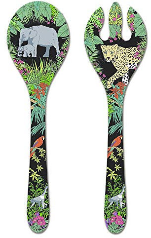 Les Jardins de la Comtesse - Couverts de Service en Mélamine Noir/Vert - Couverts à Salade pour Saladiers du Service de Table Jungle - Collection Vaisselle MelARTmine - 33 cm