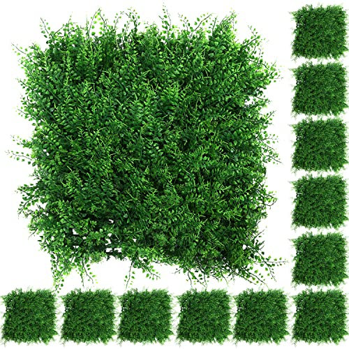 Houseables Artificial Boxwood Hedge Panels, Fern Leaves, Backyard Grass Privacy Fence, 19” x 19”, 12 Pack, Green, Plastic, Outdoor Greenery Screen