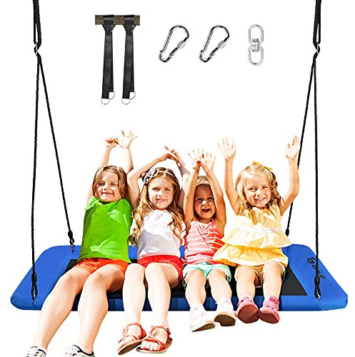 GYMAX 150 x 80 cm Baumschaukel, Nestschaukel für Kinder & Erwachsene, Hängeschaukel Gartenschaukel mit 100-180 cm höhenverstellbaren Seilen, bis 317 kg belastbar, Indoor & Outdoor geeignet (Blau)