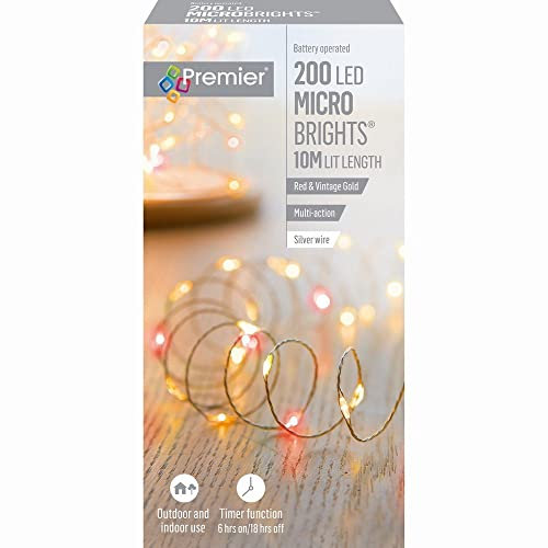 Premier Battery Operated Multi Action Micro Brights Red & Vintage Gold 200 LED - LB151211RVG
