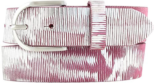 BELTINGER Damen-Gürtel aus Vollrindleder Metall-Optik 4,0 cm | Leder-Gürtel Metallic-Look 40mm | Glänzender Gürtel für Damen 4cm | Fuchsia 105cm