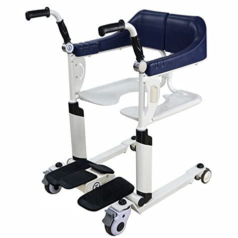 PDKJNID Altenpflege Rollstuhl,Höhenverstellbarer Toilettenstuhl mit klappbarer Fußstütze, Nachtstuhl mit Rollen, Rollstuhl bis 100kg belastbar, Toilettenrollstuhl inkl,Blau
