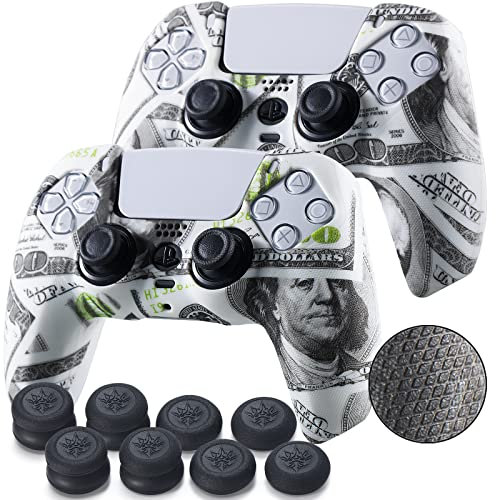 YoRHa Lot de 2 coques en silicone pour manette PS5 Dualsense avec 8 poignées de pouce