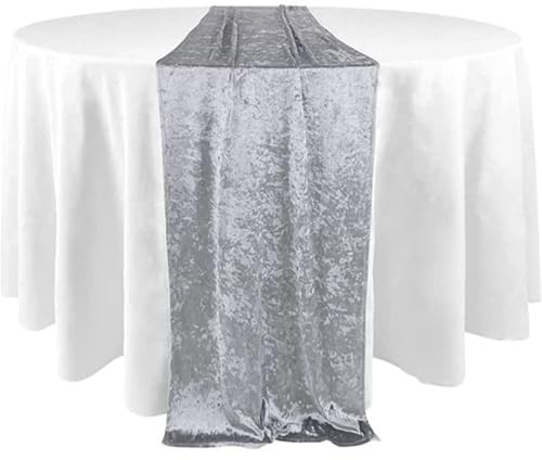 Elegant Event Essentials - Langer Tischläufer aus Pannesamt – für Frühlingsparty, Hochzeit, Empfang, Bankett, Esszimmer, Weihnachtsdekoration (30,48 x 274,32 cm) – Silber