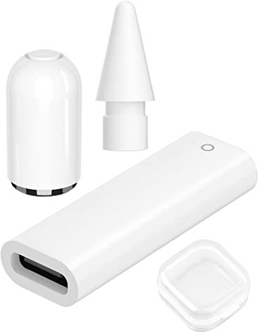 ACOCOBUY USB-C to Pencil (1st Gen) Adapter, Magnetic Replacement Cap and Tips Replacement Accessories for Apple Pencil 1st Generation, Pencil Accessories for iPad 10th Gen(White,USB C Adapter+Cap+Tip)