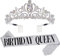 Geburtstag Königin Schärpe & Strass Tiara Kit - 21. 30. 40. 50. 60. Geburtstag Geschenke Geburtstag Schärpe für Frauen Geburtstag Party Supplies (Sliver)