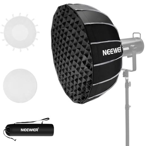 NEEWER 25,6/65cm Softbox Parabolic Sechseck, schnell aufstellbar mit Bowens Mount, Metall Beauty Dish/Diffusoren/Gitter/Tasche für CB200B CB60 MS60B MS60C Kompatibel mit Aputure Godox, NS65U