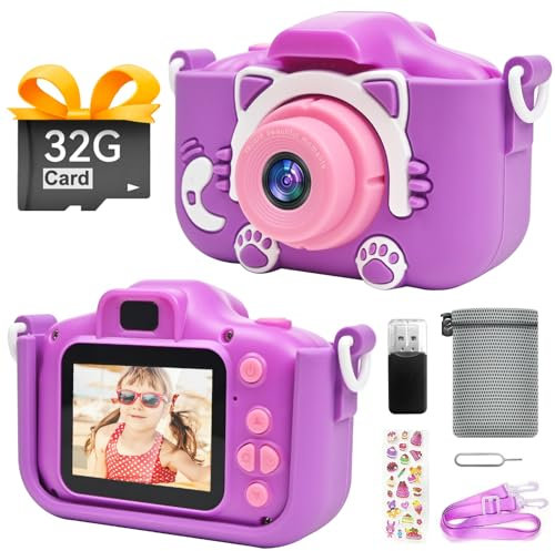 Digitalkamera für Kinder, 2,0 Zoll, Kidizoom, Mini-Kamera für Kinder, wiederaufladbar, Spielzeug, Mädchen, Jungen, Geschenk 3 bis 10 Jahre, mit SD-Karte 32 GB, HD 1080P Videokamera