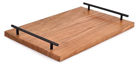 Indus Lifespace Acacia Wooden Serving Tray With Handles for Ottoman, Food, Breakfast, Eating (38.1cm x 25.4cm x 4.44cm)