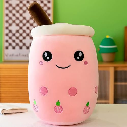 DAWRIS Bubble Tea Plüschkissen, Plüschtier Stofftier Boba Tea 25cm ilchtee Tasse Plush Plüschkissen Weich Kuscheltier Plüschkissen Spielzeug für Weihnachten Geburtstag (Hell-Pink)