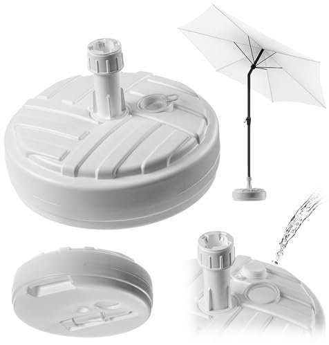 KADAX Pied de parasol rond - À remplir avec du sable ou du gravier - Support en plastique pour jardin, terrasse, plage - Version 1 rond - Blanc
