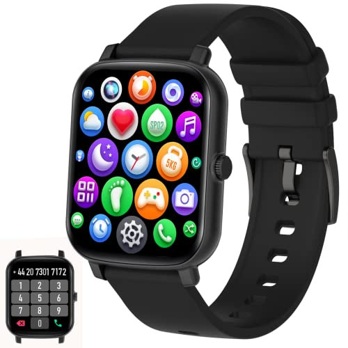 1.7'' Touchscreen Smart Watch for Men,Women), Compatible with Android/iOS Phones Fitness Tracker with Heart Rate Monitor, Blood Oxygen, AI Voice Control (Black)