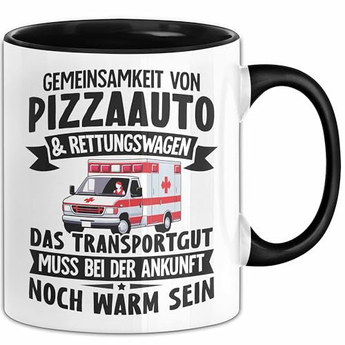 Sanitäter Geschenk Tasse Pizzaauto Rettungsdienst Rettungssanitäter Notfallsanitäter Krankenwagen-Fahrer Geschenkidee Kaffee-Becher (Schwarz)