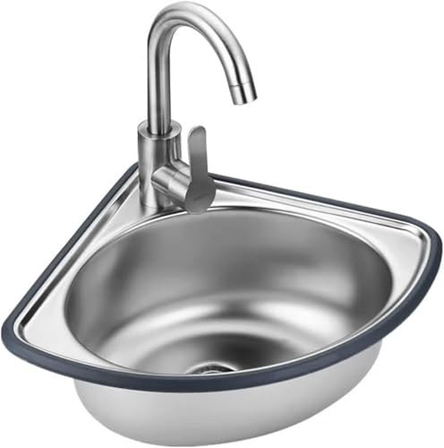 AVSMGP Wall Mount Kitchen Sinks 304 Stainless Steel Small Sink Bathroom Corner Sink with Drainer Unit And Tap Self Rimming Design 14.56 * 13 * 6.1Inch