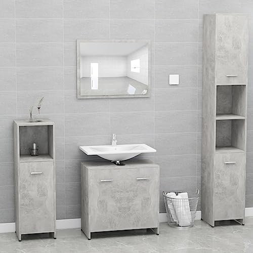 AJJHUUKI Möbelsets Badmöbel Sets Badmöbel Set Beton Grau Holzwerkstoff