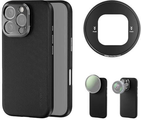 NEEWER Custodia per 16 Pro, robusta TPU/PC Heavy Duty Case con supporto per obiettivo da 17 mm, adattatore filtro da 67 mm, pelle sintetica antiscivolo, compatibile con iPhone 16 Pro MagSafe, PA083