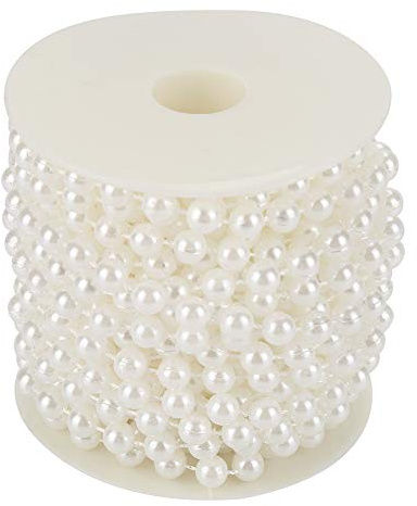 Artificial Pearls String Beads Chain, 10m/Roll 8mm Pearl Beads String Chain Garland, Grinding Pearl Wire Beads Garland String DIY Wedding Decoration for Party Home Decoration (White1)