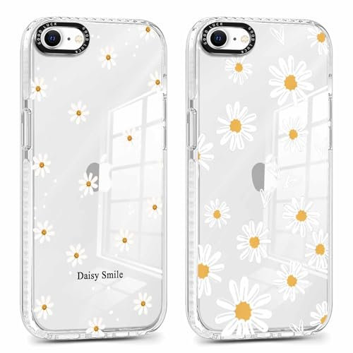 Foonary 2 Pack Clear Flowers Print Phone Case for iPhone 8/SE 2022/7/SE 2020 4.7, Daisy Design Aesthetics Transparent Pattern Soft Silicone Cases,Shockproof Bumper Protector Girls Cover, for iPhone 7