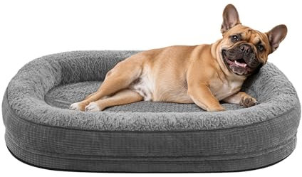 Pawk Medium Dog Bed Sofa, Four-Sided Neck Pillow Orthopedic Dog Bed, Egg-Crate Memory Foam Pet Sofa, Waterproof, Non-Slip, Grey Removable Washable Dog Beds, 71x58x15cm
