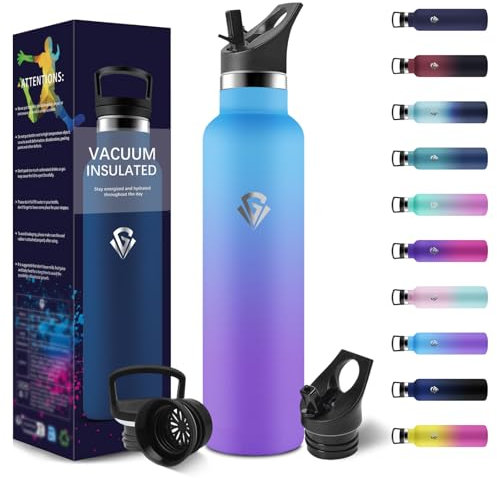 Thermosflasche, 1000ML BPA-Frei, Trinkflasche Edelstahl, Auslaufsichere Isolierflasche Doppelwandig, Wasserflasche Edelstahl, Thermoskanne mit Strohhalm, Trinkflasche Kohlensäure Geeignet
