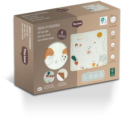 Tiny Love Weiche Super-Spielmatte aus natürlicher Baumwolle und recycelten Materialien, naturinspiriertes Design, neutrale Farben, weich, sensorisch, entwicklungsfördernd, Garden of Adventures