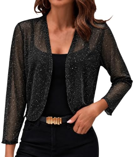 Jamicy Glitzer Bolero Damen Festlich Pailletten Oberteil Silvester Bolerojacke Party Outfit Karneval Kostüm Festliche Blusen Zur Hochzeit Cardigan Festival Strickjacke Jacke Frauen Kleidung