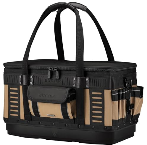 BUNKER x Velocity Heavy Duty Tool Bag - 900D Waterproof Tool Carrier | Professional tool storage bag with rigid base, marine-grade rivets, shoulder strap and tape loop for secure tool transport.
