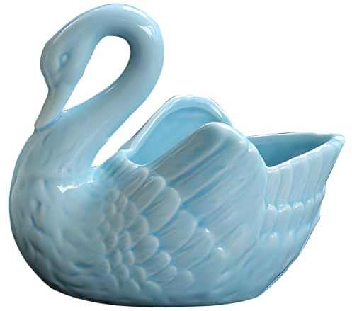 Machify Keramik-Schwanen-Pflanzgefäß, hellblauer Sukkulenten-Blumentopf, dekorative Vase mit Flügelstruktur, ohne Ablaufloch für Hydrokulturpflanzen, für Homeoffice, Schreibtisch und Wohnbereich