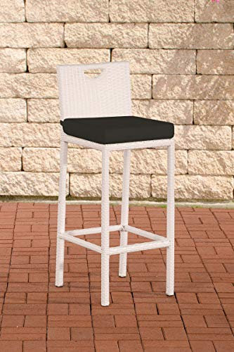 CLP Outdoor Barhocker MARI mit Sitzkissen I Polyrattan Tresenstuhl mit Fußstütze I erhältlich Bezugfarbe: Anthrazit, Rattanfarbe: Weiß