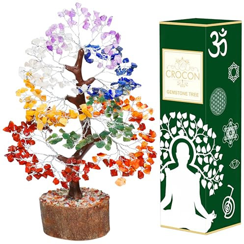 Crocon Seven Chakra Crystal Tree of Life Bonsai for Balancing Reiki Healing Birthday Gifts for women Gifts for Mom Positive Energy New Home House Warming Gifts for Women home decor Size 10-12 Inch