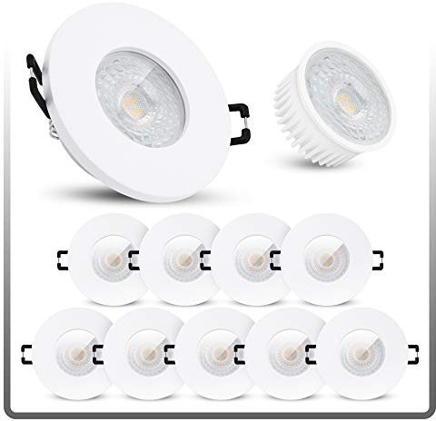 linovum ISAWO 10 Stück Einbaustrahler LED Bad IP65 mit LED Modul 4W warmweiß 230 V - Badeinbaustrahler flach in weiß & rund