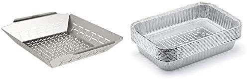 Weber 6434 Panier à Légumes Carré, Acier Inoxydable & 6415 Lèchefrites Barquette Aluminium - Lot de 10