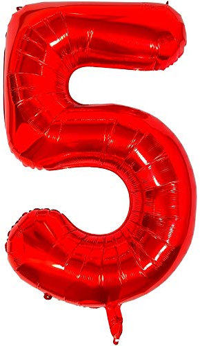 DIWULI Luftballon 5 Geburtstag XXL Rot - Zahl 5 Ballon