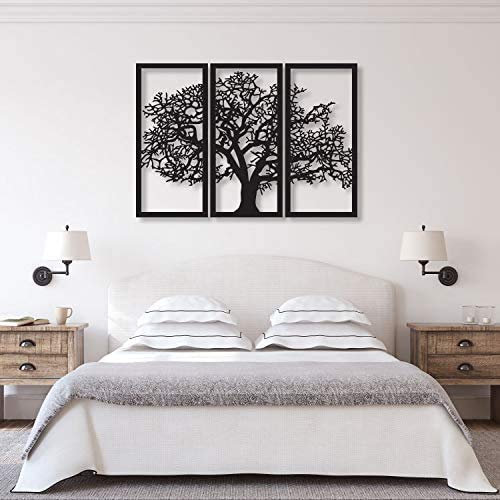 Tubibu - Lot de 3 tableaux de type panneau avec cadre « Arbre de vie, arbre familial » - sculpture en métal pour décoration murale, de salon, de chambre - (31,8 x 70 cm) x 3 pièces