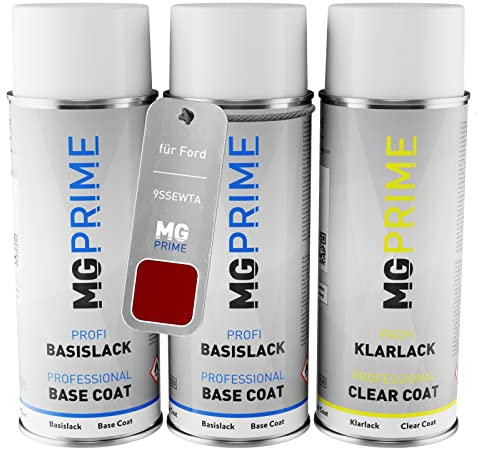 MG PRIME Autolack Sprühdosen Set für Ford 9SSEWTA / PN3K70 / U Candy Red Pearl/Candy Rot Grundlack Basislack Klarlack Spraydose 400ml