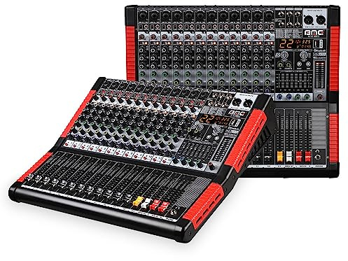 BOMGE Professional Audio Mixer Sound Board Konsole Schreibtisch System Interface 12 K Digital USB Bluetooth MP3 PC Eingang 48V Phantomspeisung Stereo DJ Studio 24 DSP für Profi und Anfänger (12-X)