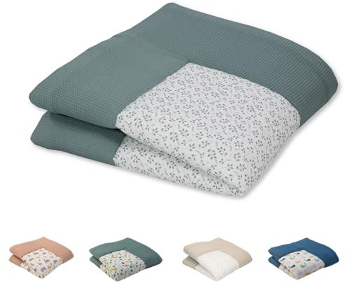 ULLENBOOM ® Baby Krabbeldecke 140x140 cm gepolstert - Floral-Grün (Made in EU) - XXL Krabbeldecke für Baby mit 100% OEKO TEX Baumwolle, ideal als Babydecke & Spieldecke