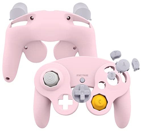 eXtremeRate Cherry Blossoms Pink Faceplate Backplate for Nintendo Gamecube Controller, Replacement Front Back Housing Shell Cover with Button for Nintendo Gamecube Controller - Controller NOT Included
