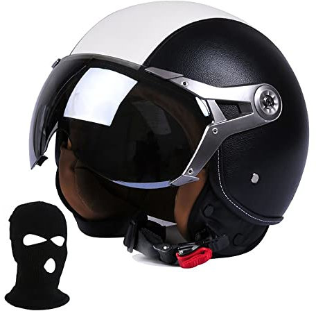 Halboffenen Öffnen Motorradhelm, Herren Und Damen Jet Motorradhelm, ECE Zugelassene Crash Retro Scooter Helm, Vintage Style - Halbschale Jet-Helm, für Cruiser Chopper (57~62CM)
