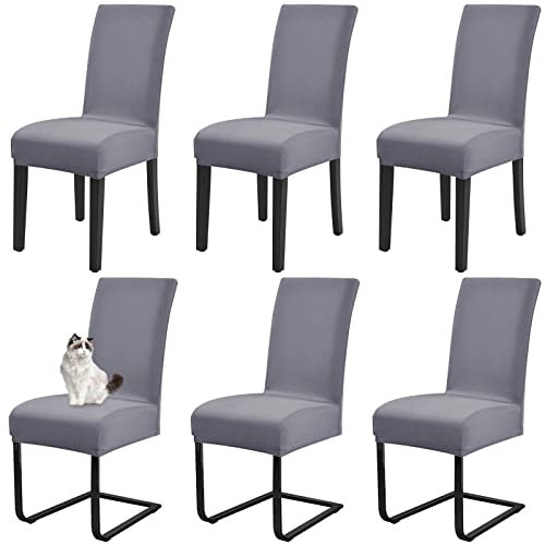 Esszimmerstuhlbezüge, Esszimmerstuhlbezüge, 6er-Set, Stretch-Bezüge für Esszimmerstühle, Spandex-Sitzbezüge, abnehmbare, waschbare Bezüge für Hotel, Restaurant, Esszimmer, Bankett (hellgrau)