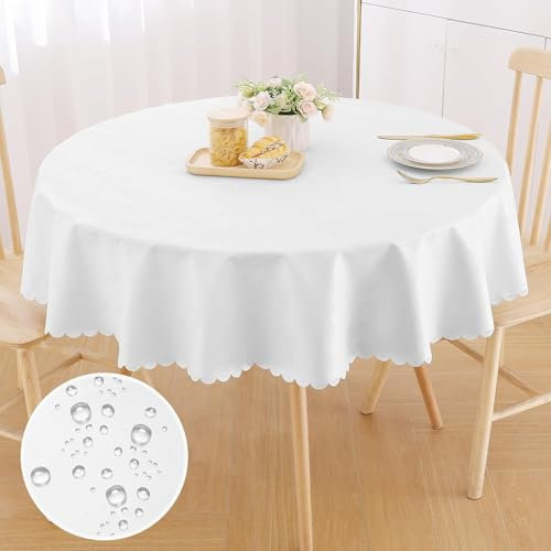Homaxy PU Tischdecke Abwaschbar Lotuseffekt Hochwertig (350g/m²) Rund 140cm Tischtuch Ornamente Tafeldecke Wasserabweisend Tischwäsche Fleckschutz pflegeleicht,Weiß