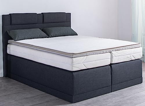 AUKONA Boxspringbett Piano 180x200, Grau H4, 7 Zonen Taschenfederkern-Matratze, H2 H3 H4, Komfortschaum-Topper, Lieferung und Aufbau kostenlos