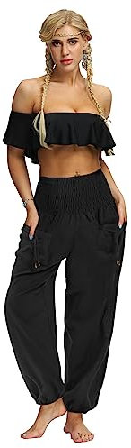 BeautyWill Haremshose/Yogahose/Jogginghose/Yoga Pilates Hosen/Yoga Pants Hose für Damen - für Sport und Training aus 95% Modal (Schwarz-L)